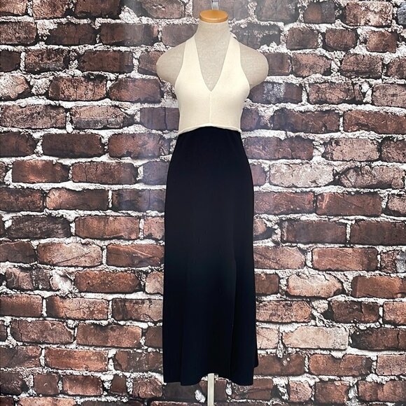 Lush NWT Maxi Dress Halter Knit Sweater Taupe Black Size Medium M - Picture 4 of 16